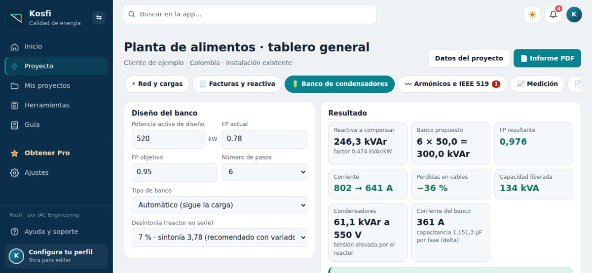 Cálculo de un banco de condensadores en Kosfi